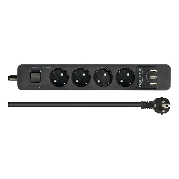DE-LOCK Power strip with 4x CEE 7/3, 3x USB Type-A ports, child protec