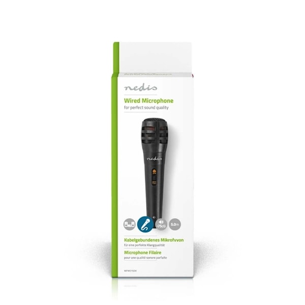 Nedis Trådad Mikrofon | Kardioid | Avtagbar kabel | 5.00 m | 80 Hz - 12 kHz | 600 Ohm | -75 dB | På / av-knapp | Resväska ingår | ABS / Aluminium | Sv