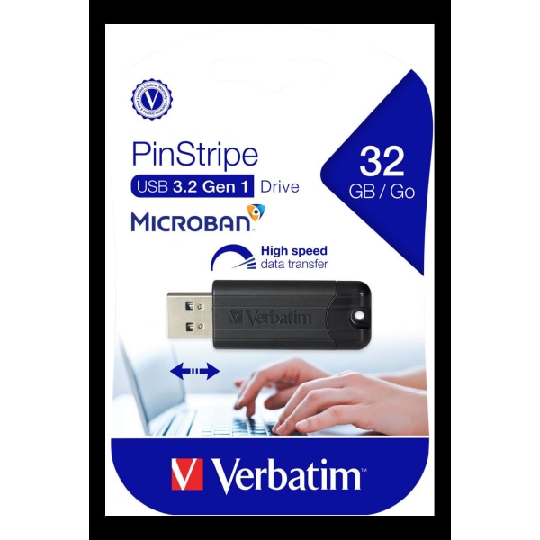 Verbatim PinStripe USB-muisti, 32GB, USB 3.0, sis. ved. suojus, musta