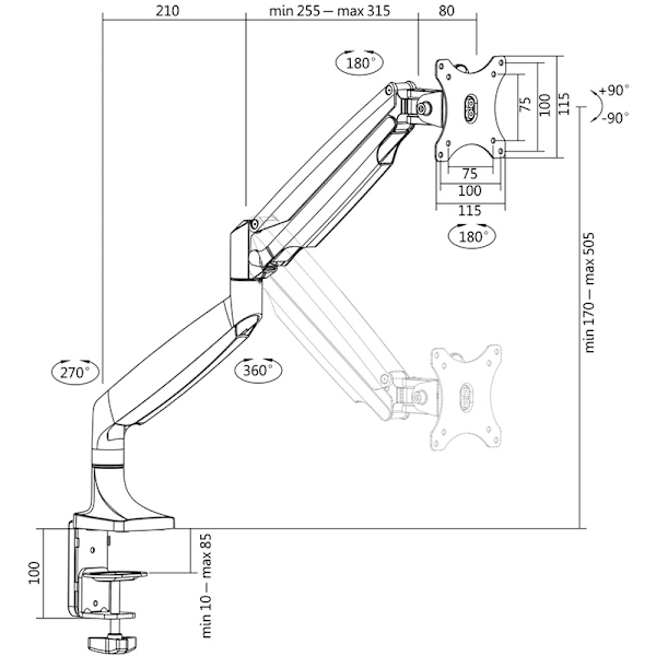 LogiLink Monitorarm 13-32\" gas Alu