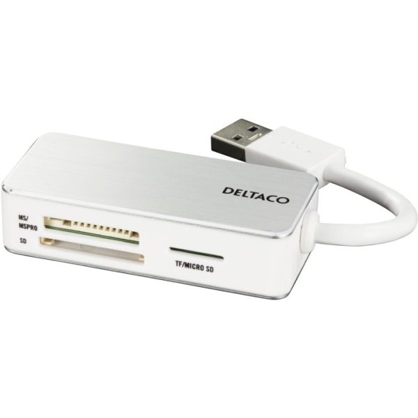 DELTACO USB 3.0 kortlæser, 3 rum, understøtter SDHC, Micro-SD, TF, M