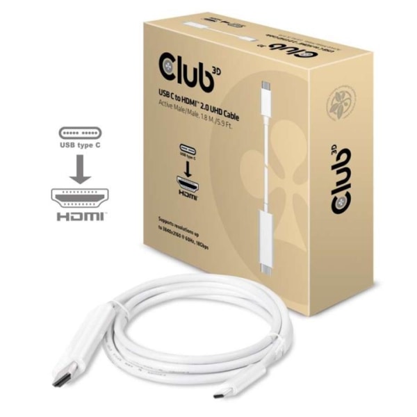 CLUB3D USB C - HDMIT 2.0 UHD Aktiivinen kaapeli 1,8 M./5.9 Ft.