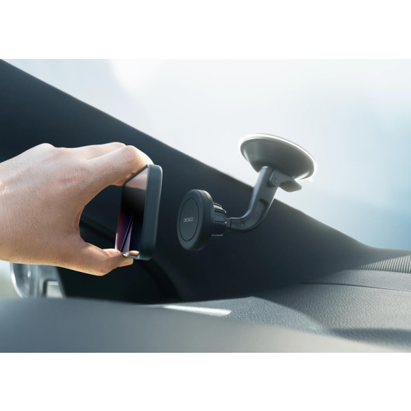 DELTACO Magnetisk bilhållare med sugpropp för smartphones, Svart