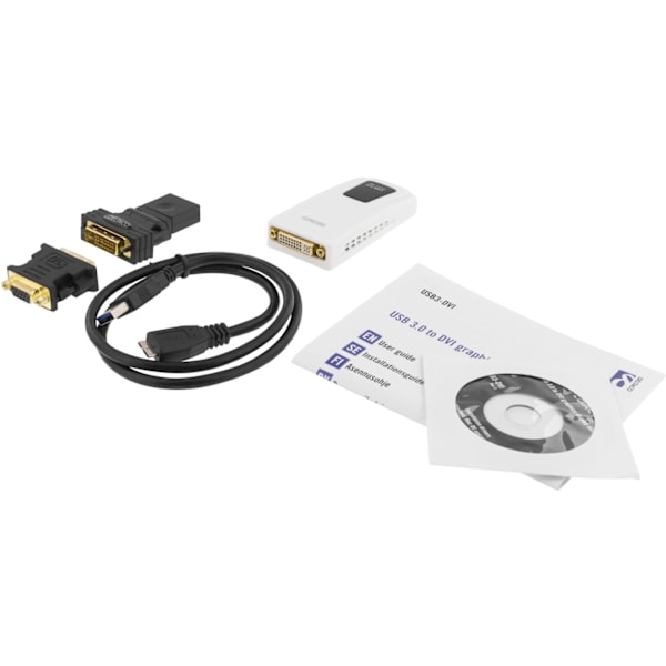 DELTACO PRIME USB 3.0 till DVI/HDMI/VGA-adapter, 2048x1152, vit (USB3-DVI)