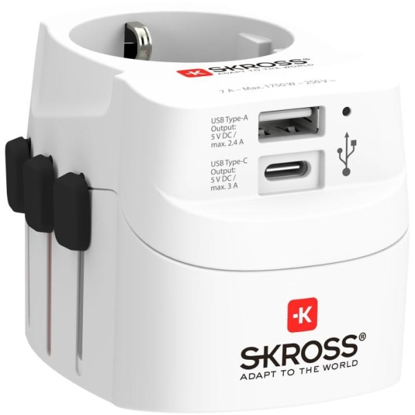 SKROSS World Adapter PRO Light (1xUSB-C & 1xUSB-A)