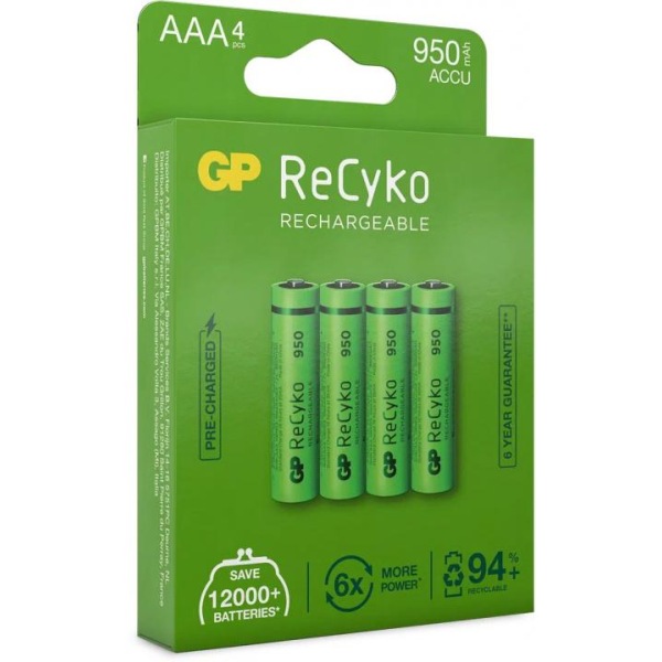 GP ReCyko AAA-batteri, 950 mAh, 4-pack