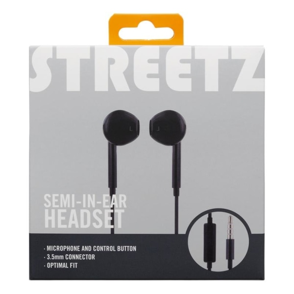 STREETZ Semi-in-ear hörlurar med mikrofon, media/svarsknapp, 3.5 Svart