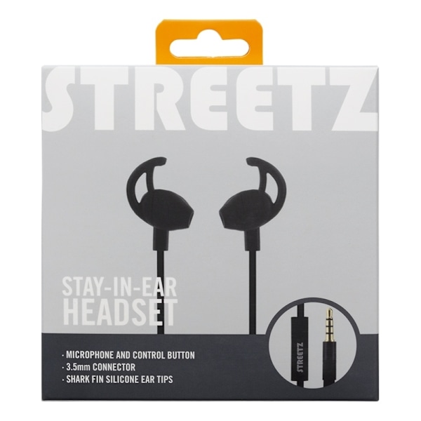 STREETZ kuulokemikrofoni, stay-in-ear, ohjauspainike, 3,5mm, musta Svart