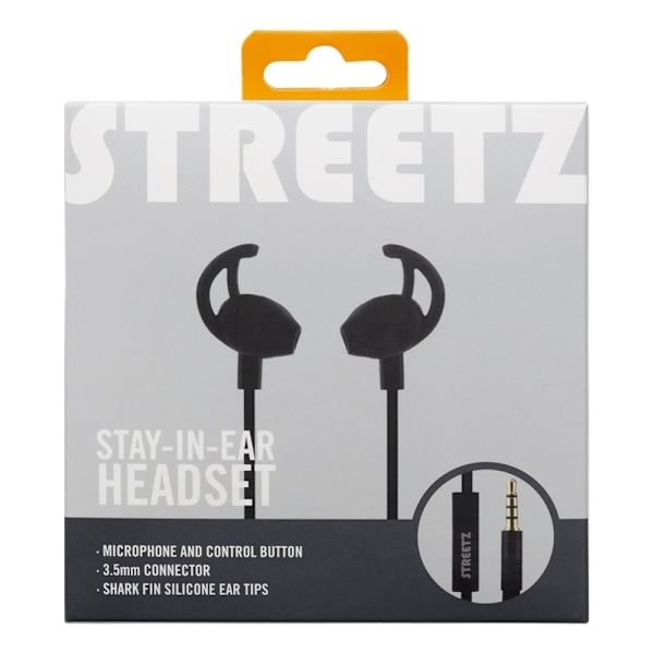 STREETZ Stay-in-ear hörlurar med mikrofon, media/svarsknapp, 3.5 mm, s Svart