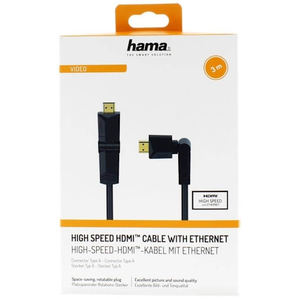 HAMA HDMI Ethernet High Speed -kaapeli 3,0 m, pyörivä, kullattu TL