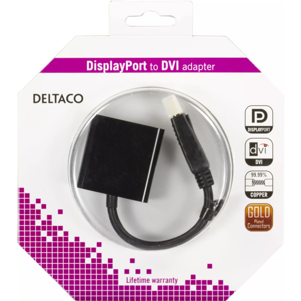 DELTACO DisplayPort till DVI-D singlelink adapter, 0,2m, ha-ho,
