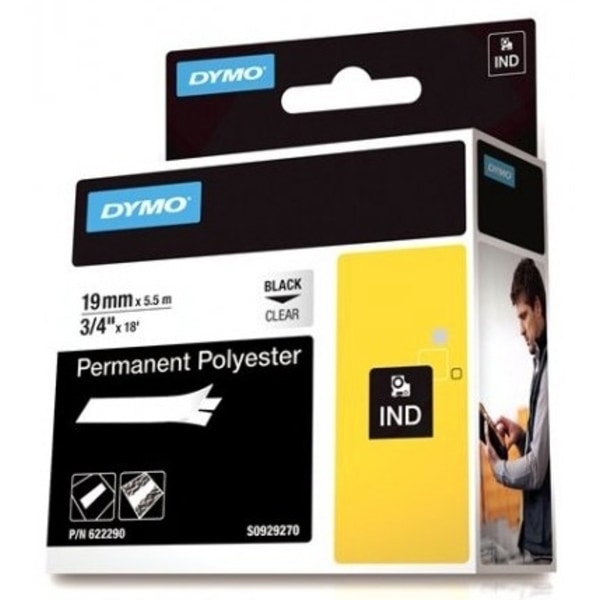 DYMO Rhino Professional, permanent polyestertape, 19mm, sort tekst på