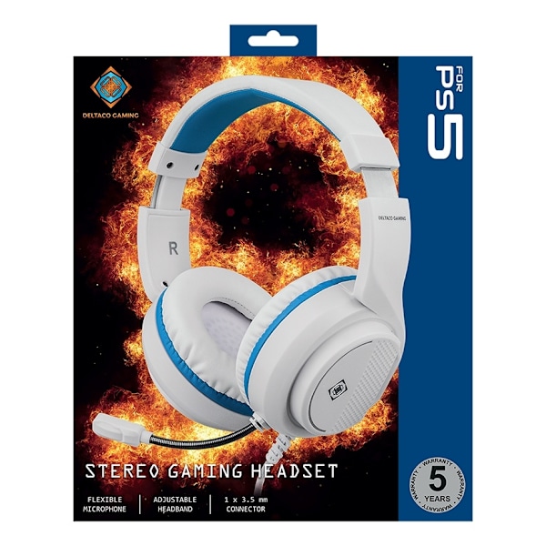 deltaco_gaming Headset for Sony Playstation 5, 2m cable, 40mm element, whit
