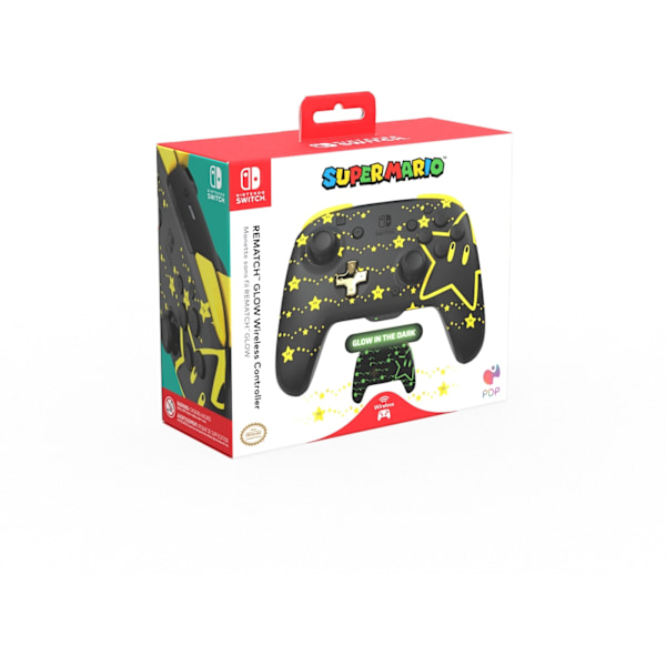PDP Gaming Rematch Glow Wireless Controller - trådlös spelkontroll, Mario Stars, Switch
