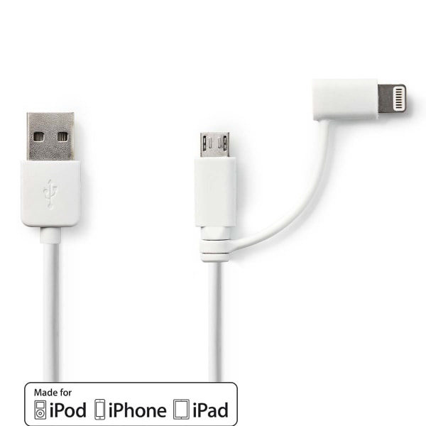 Nedis 2 i 1 kabel | USB 2.0 | USB-A han | Apple Lightning, 8-vejs