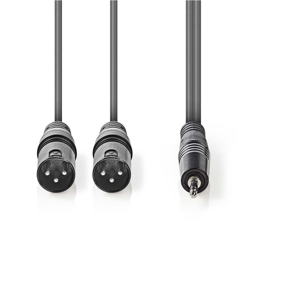 Nedis Balanceret Audio kabel | 2x XLR 3-Pin Hanstik | 3.5 mm Hanstik | Nikkelplateret | 3.00 m | Runde | PVC | Mørkegrå | Kartonhylster