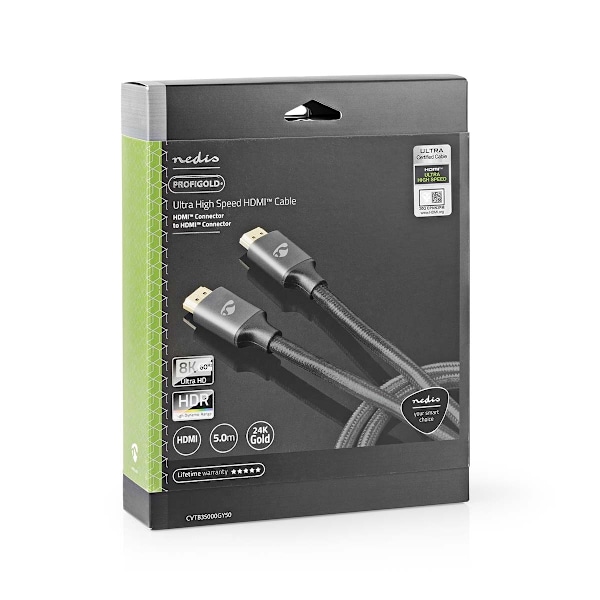 Nedis Ultra High Speed ​​HDMI ™ kabel | HDMI™ Kontakt | HDMI™ Kontakt | 8K@60Hz | 48 Gbps | 5.00 m | Rund | 6.7 mm | Grått Med Metall | Lock