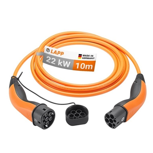LAPP MOBILITY Type 2 opladningskabel, op til 22 kW, 10 m, orange (5555931037) 32 A, 3-faset, til opladning af hybrid- og elbiler med Type 2-tilslutnin