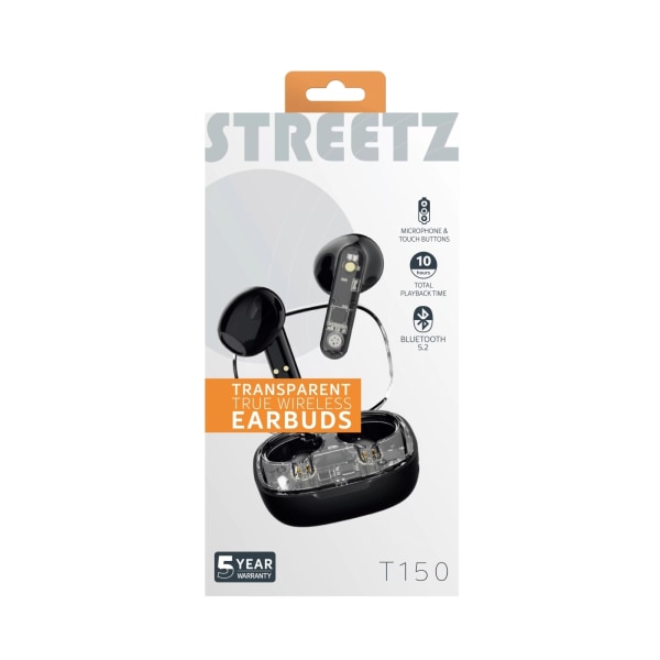 Streetz T150 TWS høretelefoner, gennemsigtige, sorte Svart
