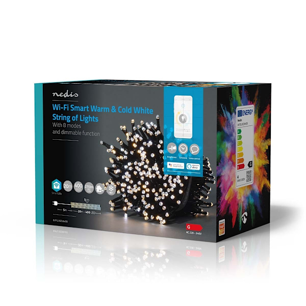 Nedis SmartLife Julbelysning | Sträng | Wi-Fi | Varm till cool vit | 400 LED's | 20.0 m | Android™ / IOS