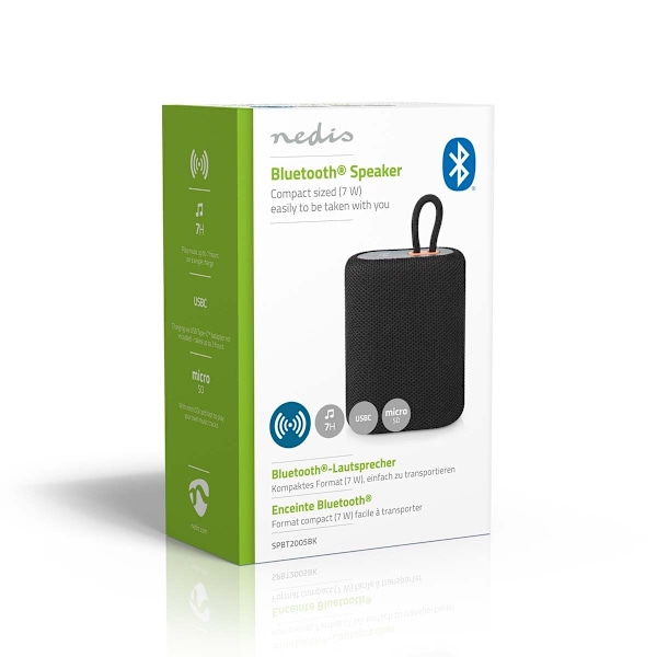 Nedis Bluetooth® Högtalare | Maximal batteritid: 7 timmar | Handhållen design | 7 W | Mono | Inbygd mikrofon | Synkroniseringsbar | Svart