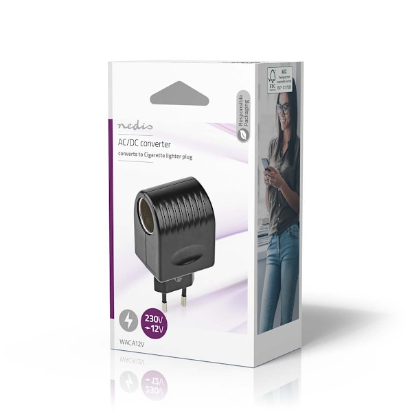 Nedis Virtapistoke Adapteri | Euro/Tyyppi C (CEE 7/16) | 100 - 240 V AC 50/60 Hz | 12 V DC | 6 W | Verkkovirtakäyttöinen | 0.3 A | Musta | Muovi