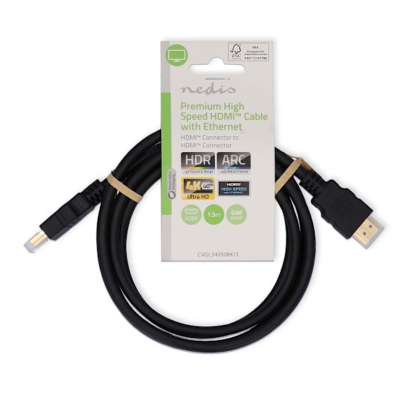 Nedis Premium High Speed ​​HDMI ™ Kaapeli Ethernet | HDMI™ liitin | HDMI™ liitin | 4K@60Hz | 18 Gbps | 1.50 m | Pyöreä | PVC | Musta | Label