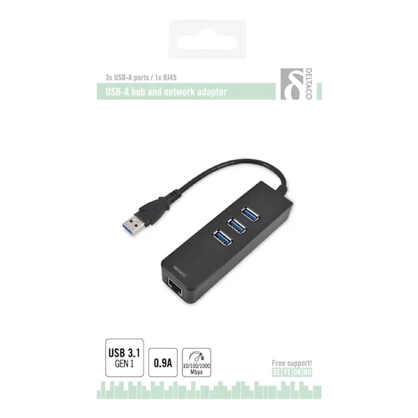 nätverksadapter, 1xGigabitRJ45, 1xUSB3 A ha, 3x USB3 ho, svart (Y-3045)