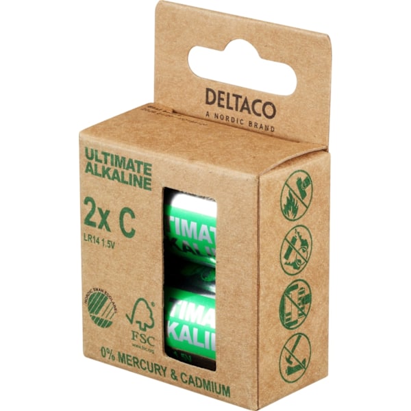 DELTACO Ultimate Alkaline C-batteri, 2-pack