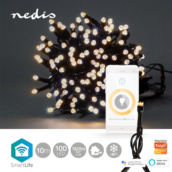 Nedis SmartLife jluelys | Snor | Wi-Fi | Varm Hvid | 100 LED's |