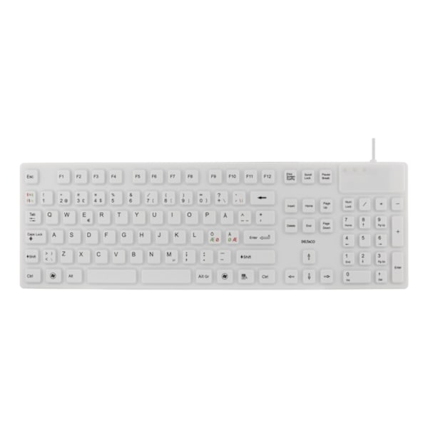 DELTACO rubberized keyboard, silicone, IP68, full size, 105 keys, whit