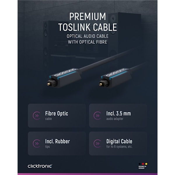 ClickTronic Toslink-kabel Premiumkabel | 1x Toslink-kontakt  1x Toslink-kontakt | 3,0 m | Polymerfiberoptisk kabel