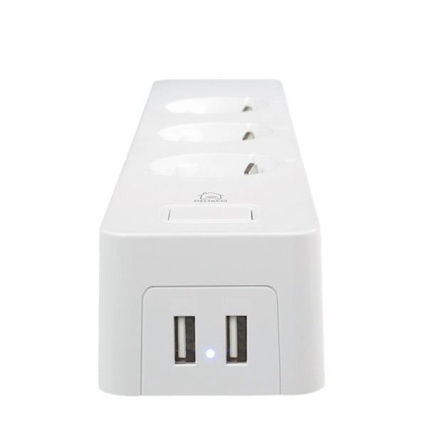DELTACO SMART HOME grenuttag, WiFi, 3xCEE 7/3, 2xUSB-A, 1,5m, vit