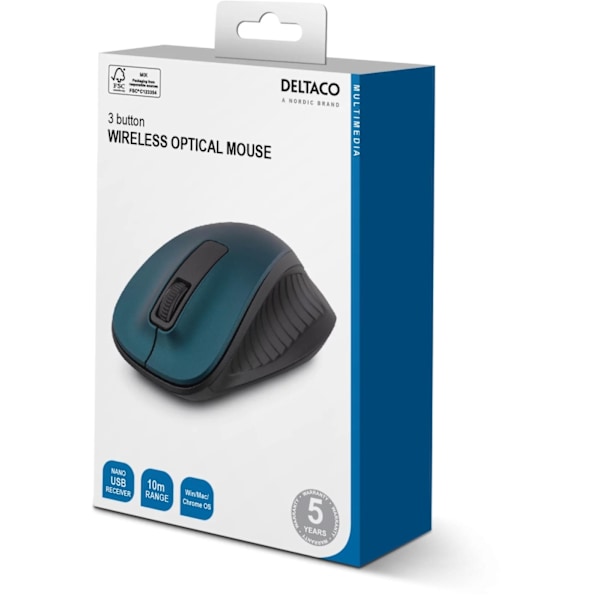 DELTACO wireless optical mouse, 1200 DPI, blue