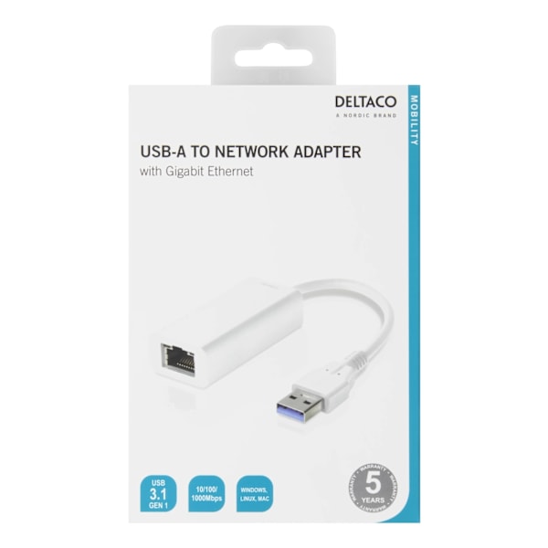 DELTACO USB 3.0 nätverksadapter med internt flash-minne (USB3-GIGA4)