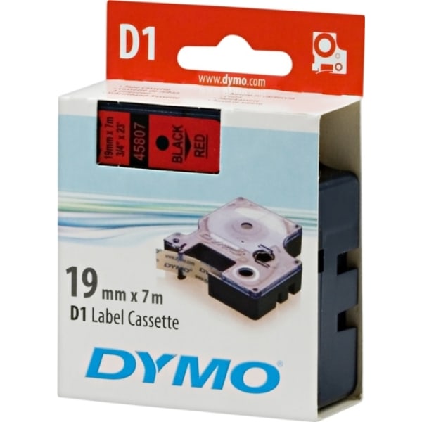 DYMO D1, markeringstape, 19 mm, sort tekst på rød tape, 7 m