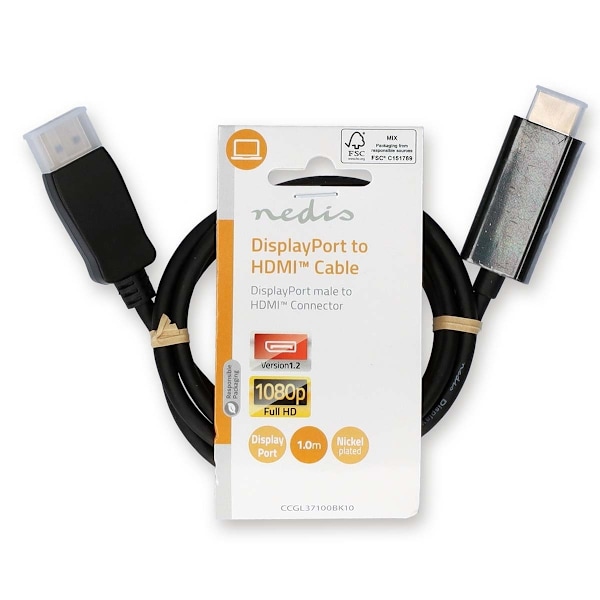 Nedis DisplayPort kaapeli | DisplayPort uros | HDMI™ liitin | 1080p | Niklattu | 1.00 m | Pyöreä | PVC | Musta | Label