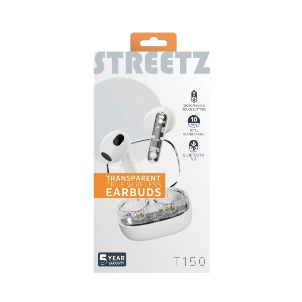 Streetz T150 TWS høretelefoner, gennemsigtig hvid Vit
