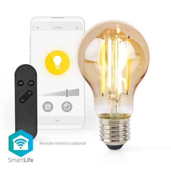 Nedis SmartLife LED Filamenttilamppu | Wi-Fi | E27 | 806 lm | 7 W | Lämmin Valkoinen | 1800 - 3000 K | Lasi | Android™ / IOS | polttimo | 1 kpl