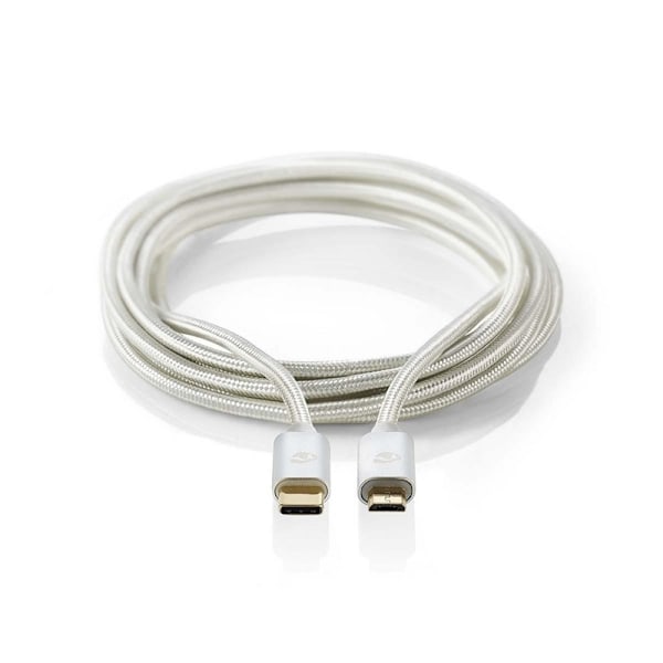 Nedis USB kaapeli | USB 2.0 | USB-C™ Uros | USB Micro-B Uros | 10 W | 480 Mbps | Kullattu | 3.00 m | Pyöreä | Nailon / Punottu | Alumiini | Laatikko k