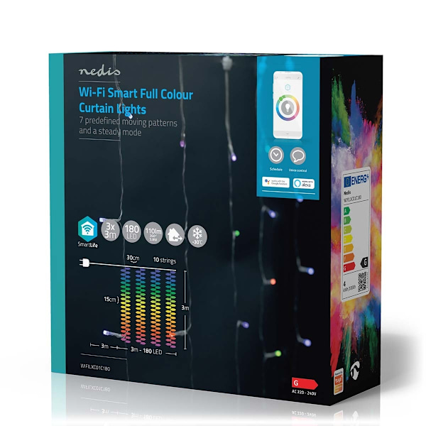 Nedis SmartLife Jouluvalot | Verho | Wi-Fi | RGB | 180 LED's | 3 m | Android™ / IOS