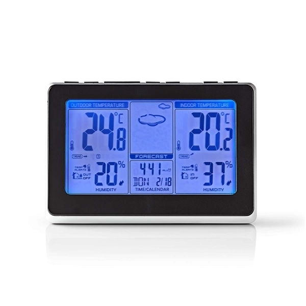 Nedis Väderstation | Inomhus & utomhus | Inklusive trådlös vädersensor | Väderprognos | Tidsdisplay | LCD-skärm | Alarmklockfunktion