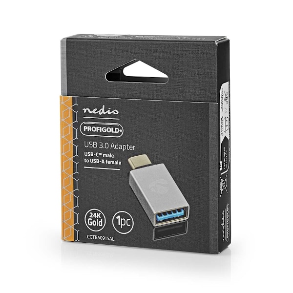 Nedis USB-Câ„¢ Adapter | USB 3.2 Gen 1 | USB-Câ„¢ Hane | USB-A Hona | 5 Gbps | Rund | Nickelplaterad | Silver | Kartong med täckt fönster