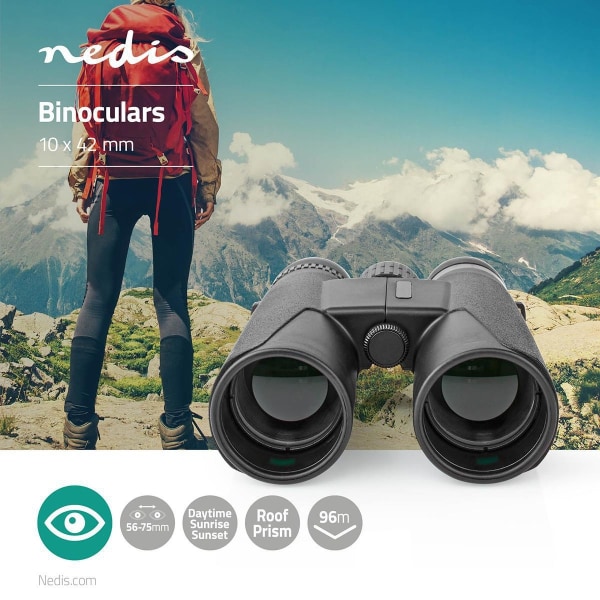 Nedis Binocular | Förstoring: 10 x | Objektivlinsdiameter: 42 mm | Synfält: 96 m | Resväska ingår | Svart