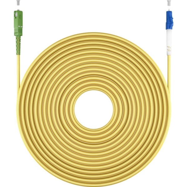 Goobay Lyslederkabel (FTTH), Singlemode (OS2) Yellow, gul (Simplex), 1 m fiberoptisk kabel, stik SC-APC (8°) > LC stik (UPC), halogenfri kabelkappe (L