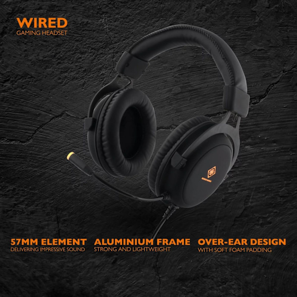 DELTACO GAMING Stereoheadset för gaming, 57mm element, LED-belysning, svart