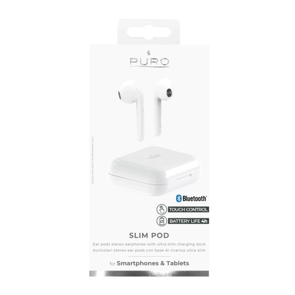 Puro Bluetooth Slim Pod hörlurar med laddstation, Vit Vit