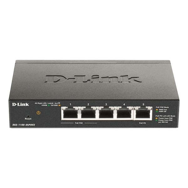 D-Link 5-Port Gigabit PoE Smart Managed Switch with 1 PD port musta