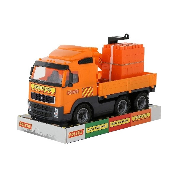 Volvo Lastbil med Kran + tegelstenar på pall 450x190x250mm