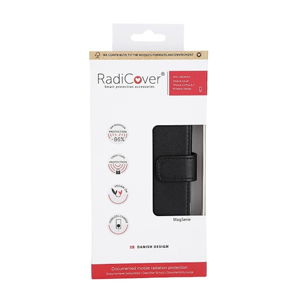RADICOVER Flipcov Anti Radiation RFID 3 card MagS iPhone 15 Plus Black PU Svart